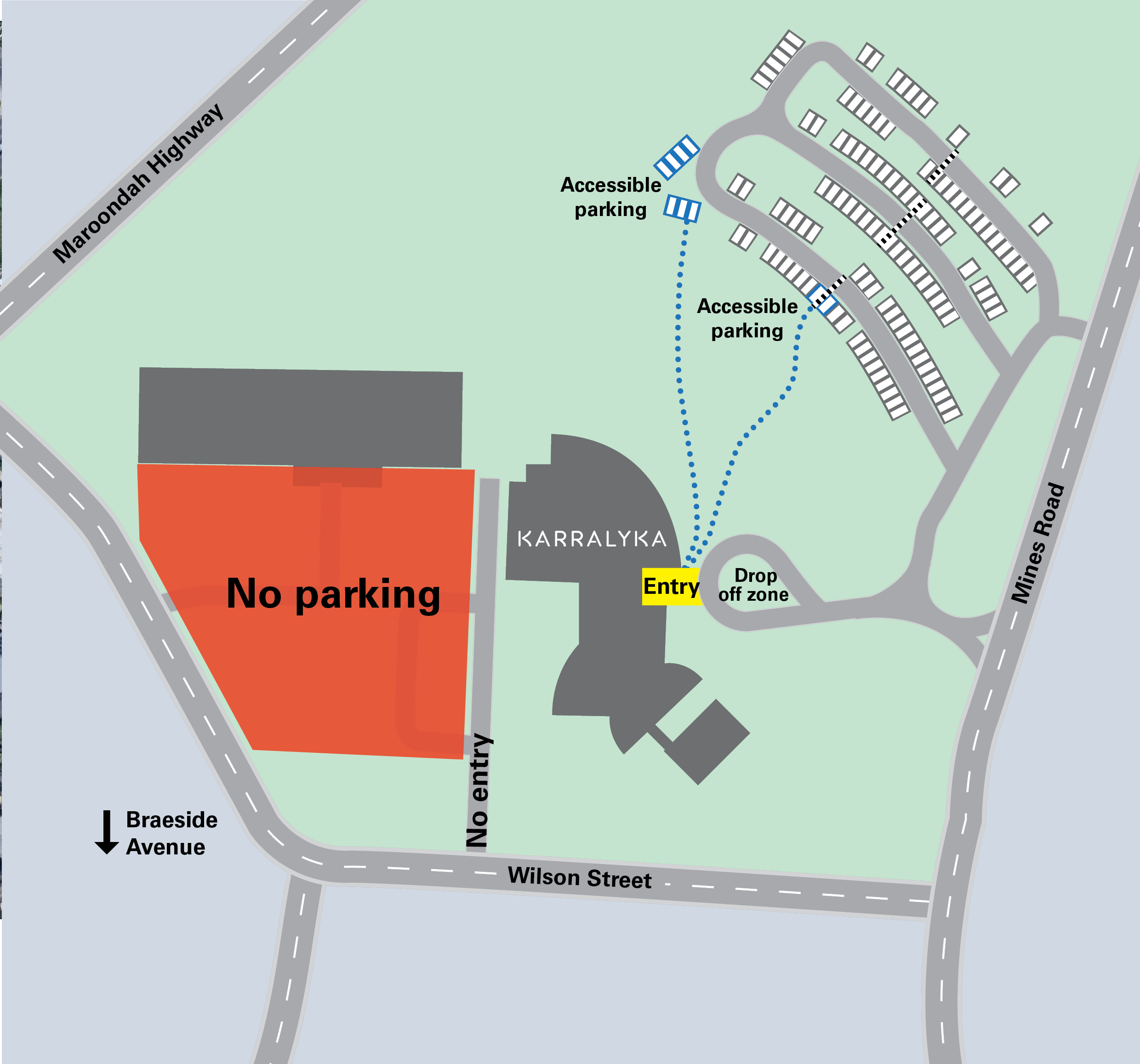 Map of parking during foyer works at Karralyka